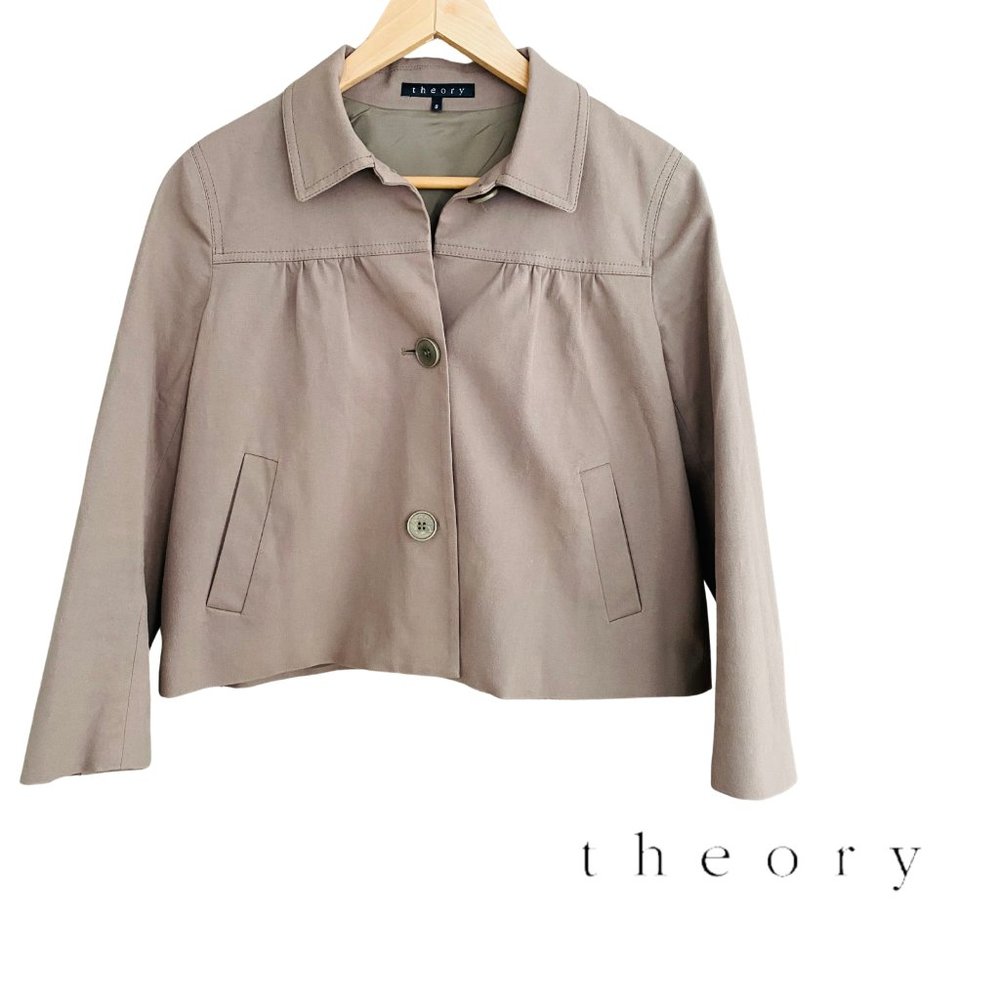 Theory Brown Lined Cotton Crop Jacket - Size 8